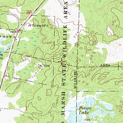 Topographic Map of Peters Marsh State Wildlife Area, WI