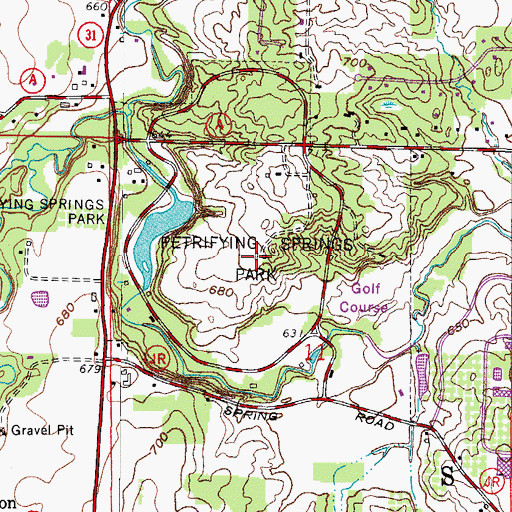 Topographic Map of Petrifying Springs Park, WI
