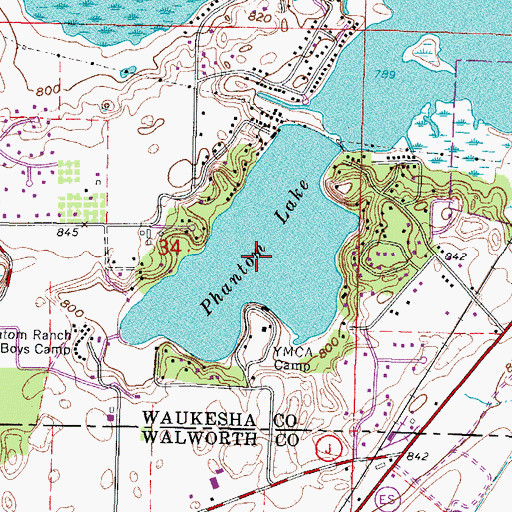 Topographic Map of Phantom Lake, WI