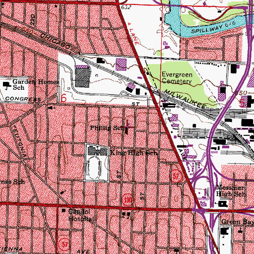 Topographic Map of Emanuel L Philipp Elementary School (historical), WI