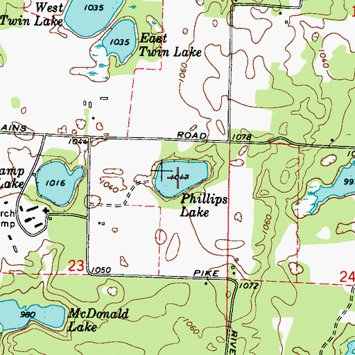 Topographic Map of Phillips Lake, WI