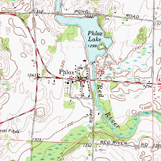 Topographic Map of Phlox, WI