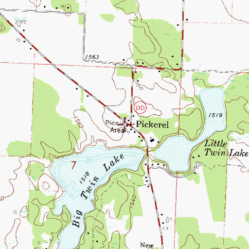 Topographic Map of Pickerel, WI