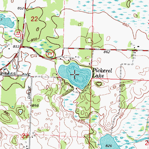 Topographic Map of Pickerel Lake, WI