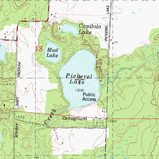 Topographic Map of Pickerel Lake, WI