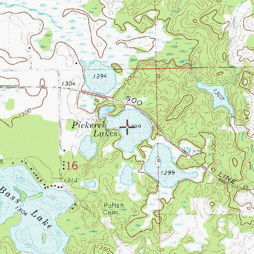 Topographic Map of Pickerel Lakes, WI