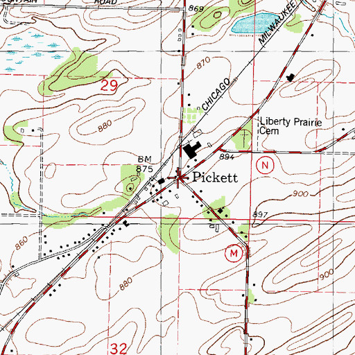 Topographic Map of Pickett, WI