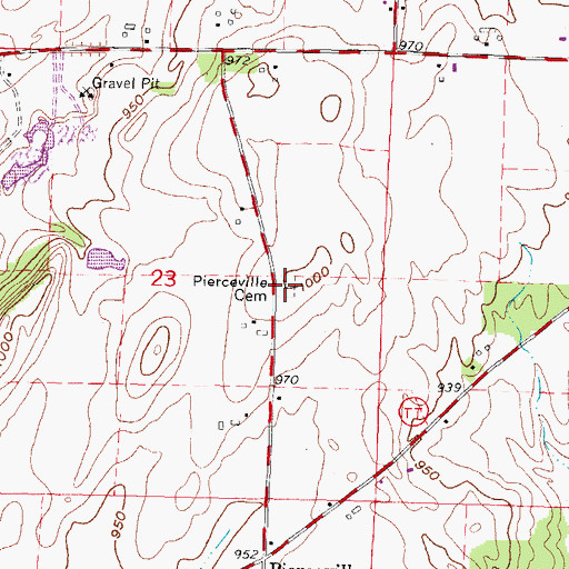 Topographic Map of Pierceville Cemetery, WI