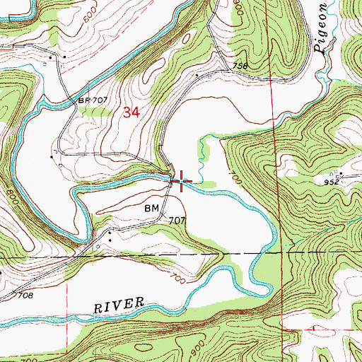 Topographic Map of Pigeon Creek, WI