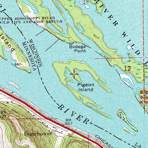 Topographic Map of Pigeon Island, WI