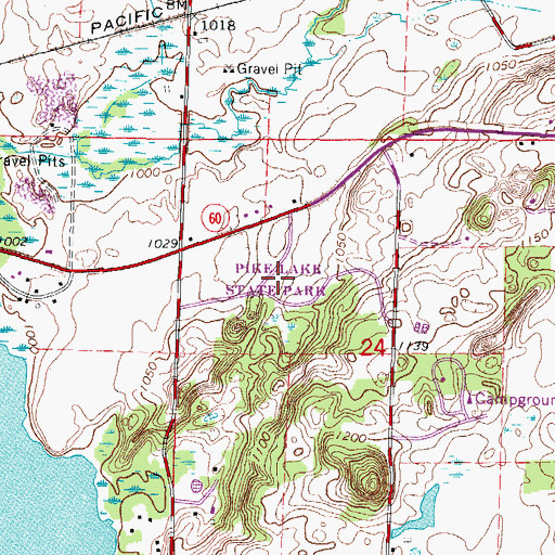 Topographic Map of Pike Lake State Park, WI