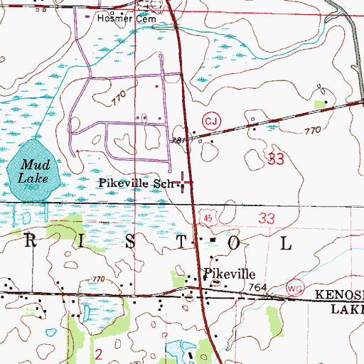 Topographic Map of Pikeville School, WI