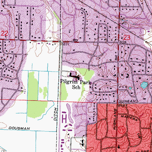Topographic Map of Pilgrim Park Middle School, WI