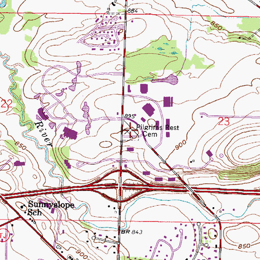 Topographic Map of Pilgrims Rest Cemetery, WI