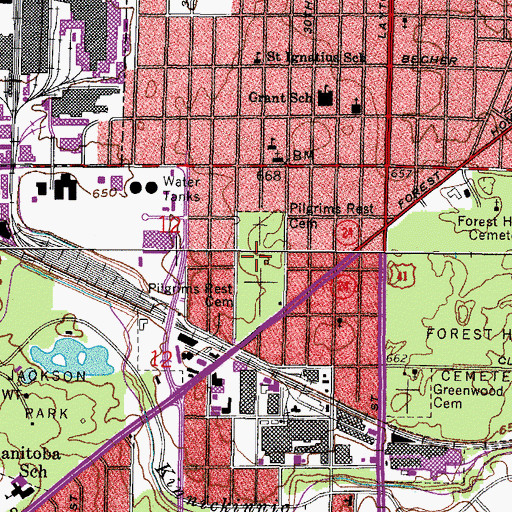 Topographic Map of Pilgrims Rest Cemetery, WI