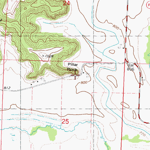Topographic Map of Pillar Rock, WI