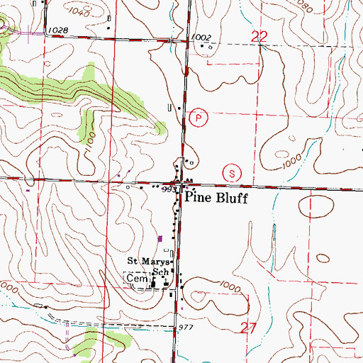 Topographic Map of Pine Bluff, WI