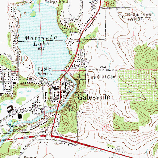 Topographic Map of Pine Cliff Cemetery, WI