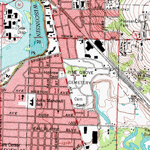 Topographic Map of Pine Grove Cemetery, WI