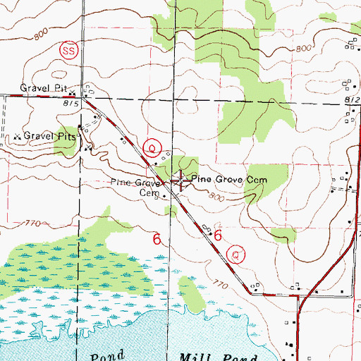 Topographic Map of Pine Grove Cemetery, WI