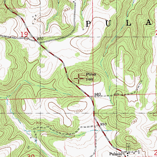 Topographic Map of Pine Hill, WI