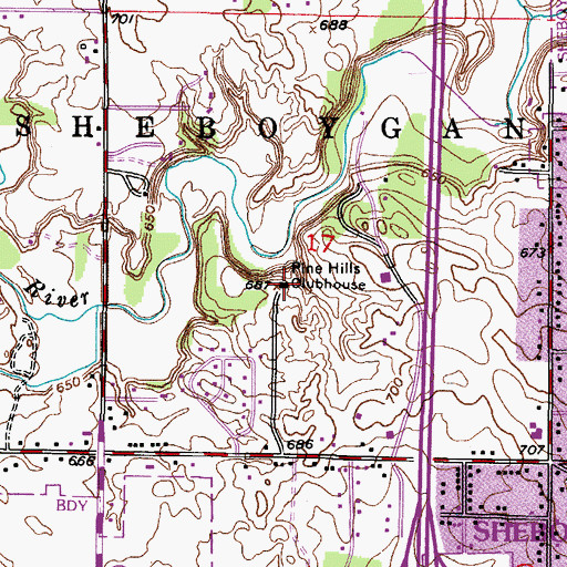 Topographic Map of Pine Hills Clubhouse, WI