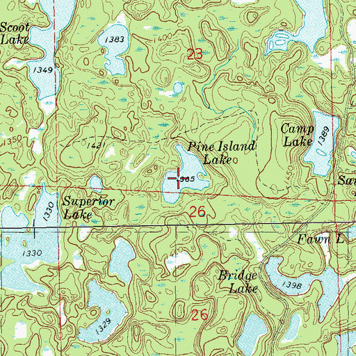 Topographic Map of Pine Island Lake, WI