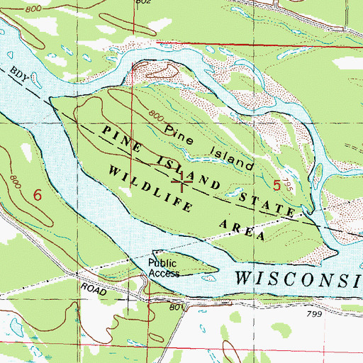 Topographic Map of Pine Island State Wildlife Area, WI