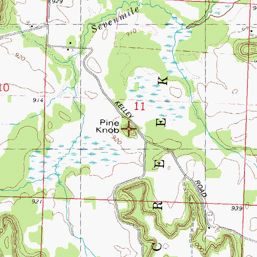 Topographic Map of Pine Knob, WI