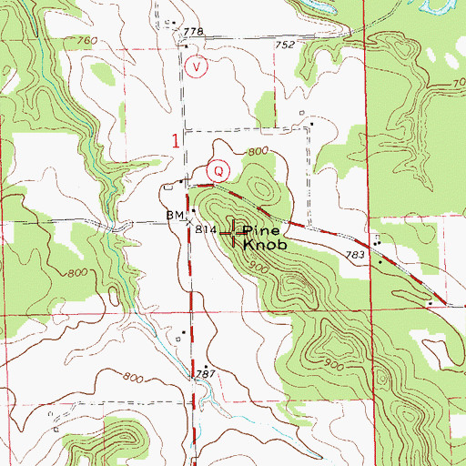 Topographic Map of Pine Knob, WI