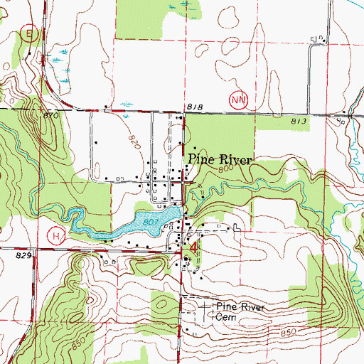 Topographic Map of Pine River, WI