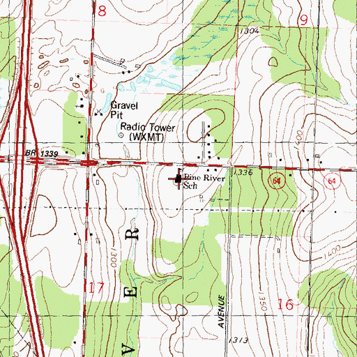 Topographic Map of Pine River Elementary School, WI
