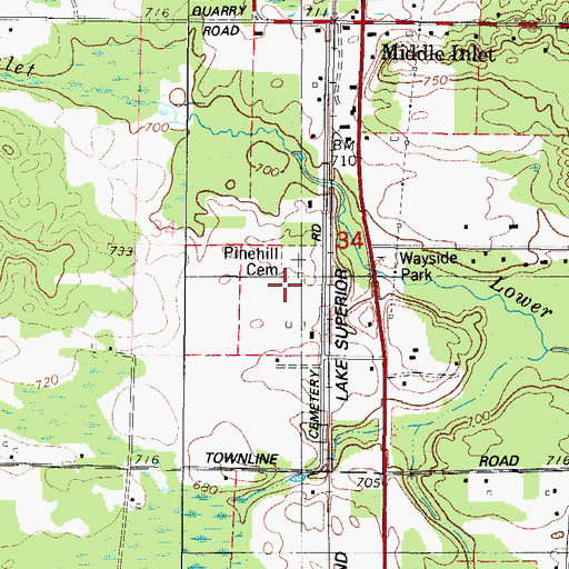 Topographic Map of Pinehill Cemetery, WI