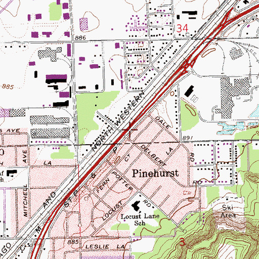 Topographic Map of Pinehurst, WI