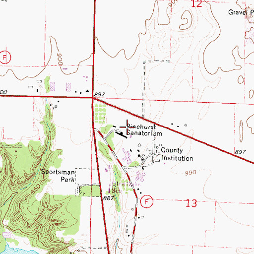 Topographic Map of Pinehurst Sanatorium, WI
