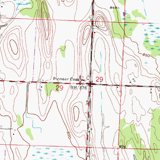 Topographic Map of Pioneer Cemetery, WI
