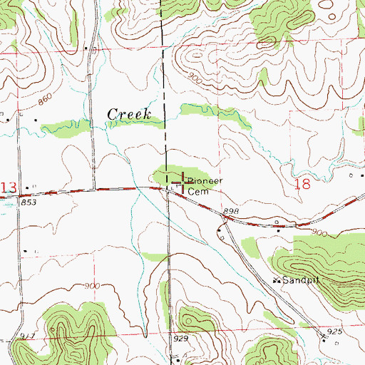 Topographic Map of Pioneer Cemetery, WI