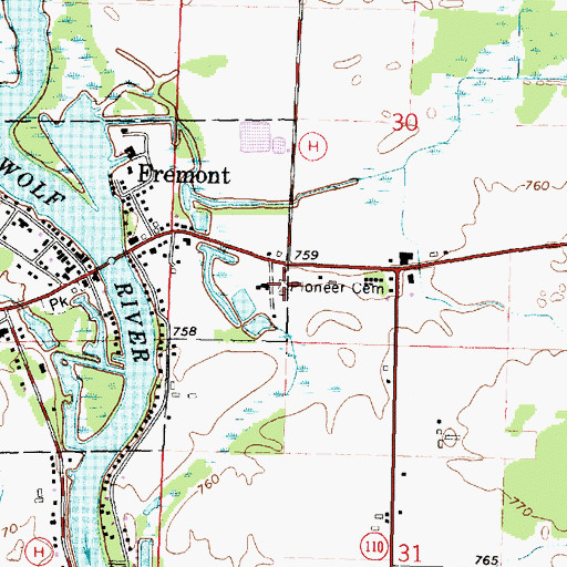 Topographic Map of Pioneer Cemetery, WI