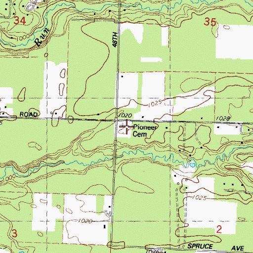 Topographic Map of Pioneer Cemetery, WI