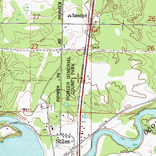 Topographic Map of Pioneer Memorial County Park, WI