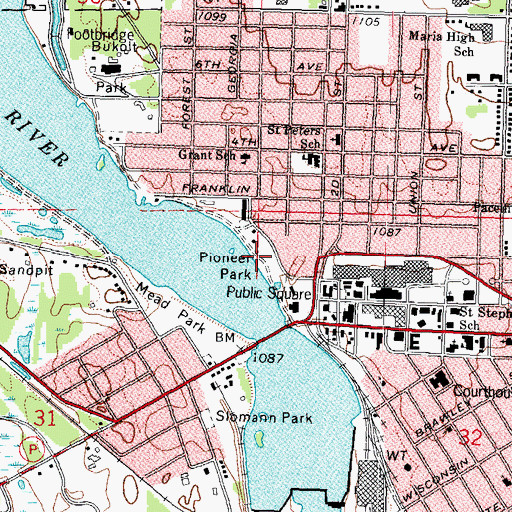 Topographic Map of Pioneer Park, WI