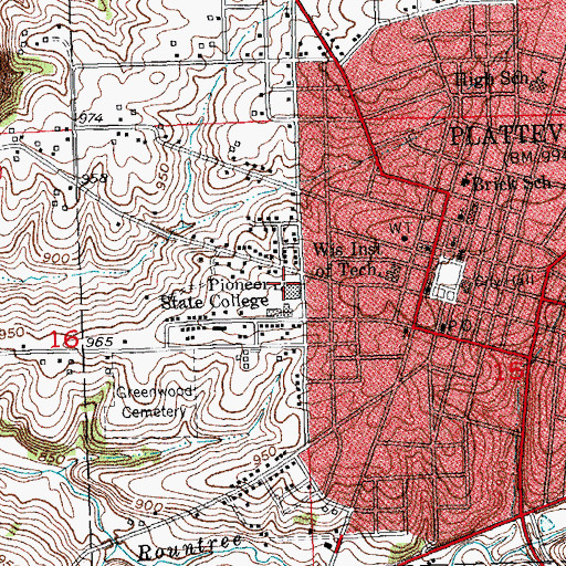 Topographic Map of University of Wisconsin - Platteville Campus, WI