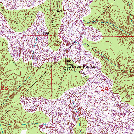 Topographic Map of Three Forks, AL