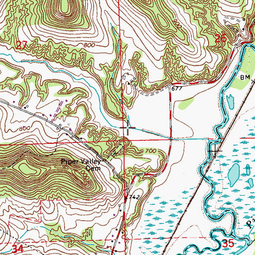 Topographic Map of Piper Valley, WI