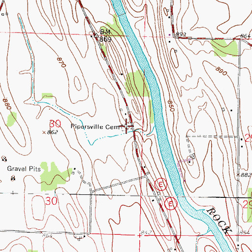 Topographic Map of Pipersville Cemetery, WI