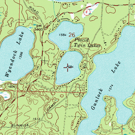 Topographic Map of Placid Twin Lakes, WI