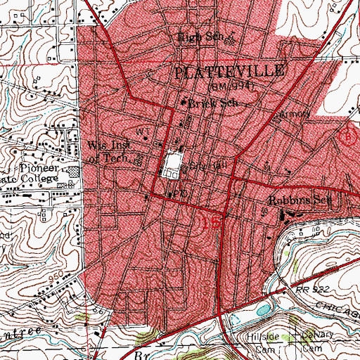 Topographic Map of Platteville, WI