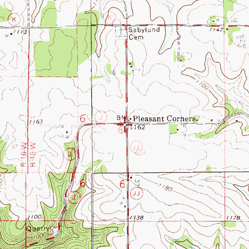 Topographic Map of Pleasant Corners, WI