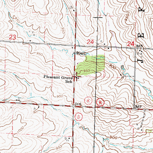 Topographic Map of Pleasant Grove School, WI