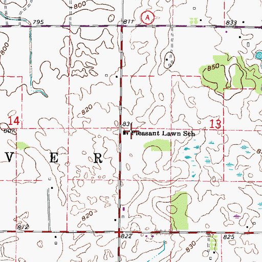 Topographic Map of Pleasant Lawn School, WI
